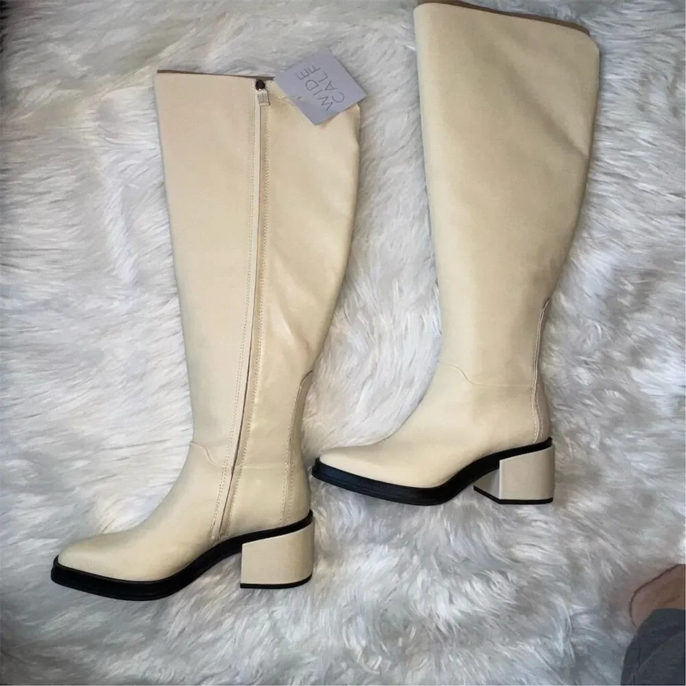 Franco Sarto Women's Dorica Wide Calf Ivory‎ Over the Knee Riding Boots Size 7.5